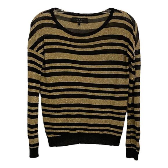 Rag & Bone Metallic Black & Gold Striped Lightweight Sweater Size Extra Small - Picture 1 of 5